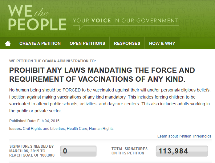 Petition Against Mandatory Vaccination Reaches 100K Signature Threshold — Will Obama Respond?
