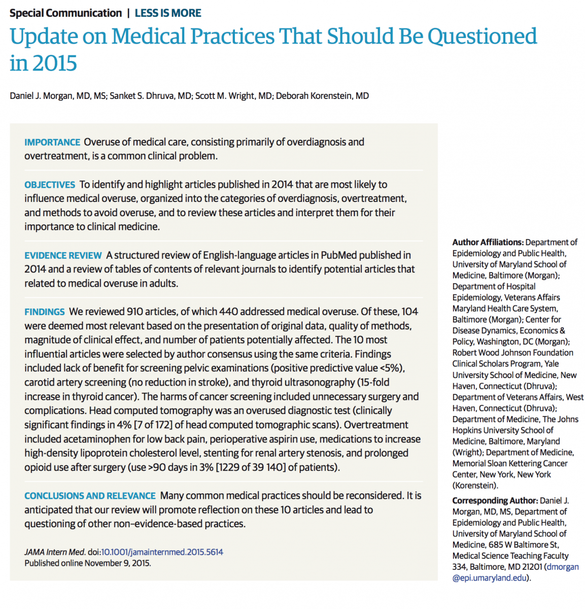 No Evidence Backing Millions of Diagnoses & Treatments, JAMA Review Finds