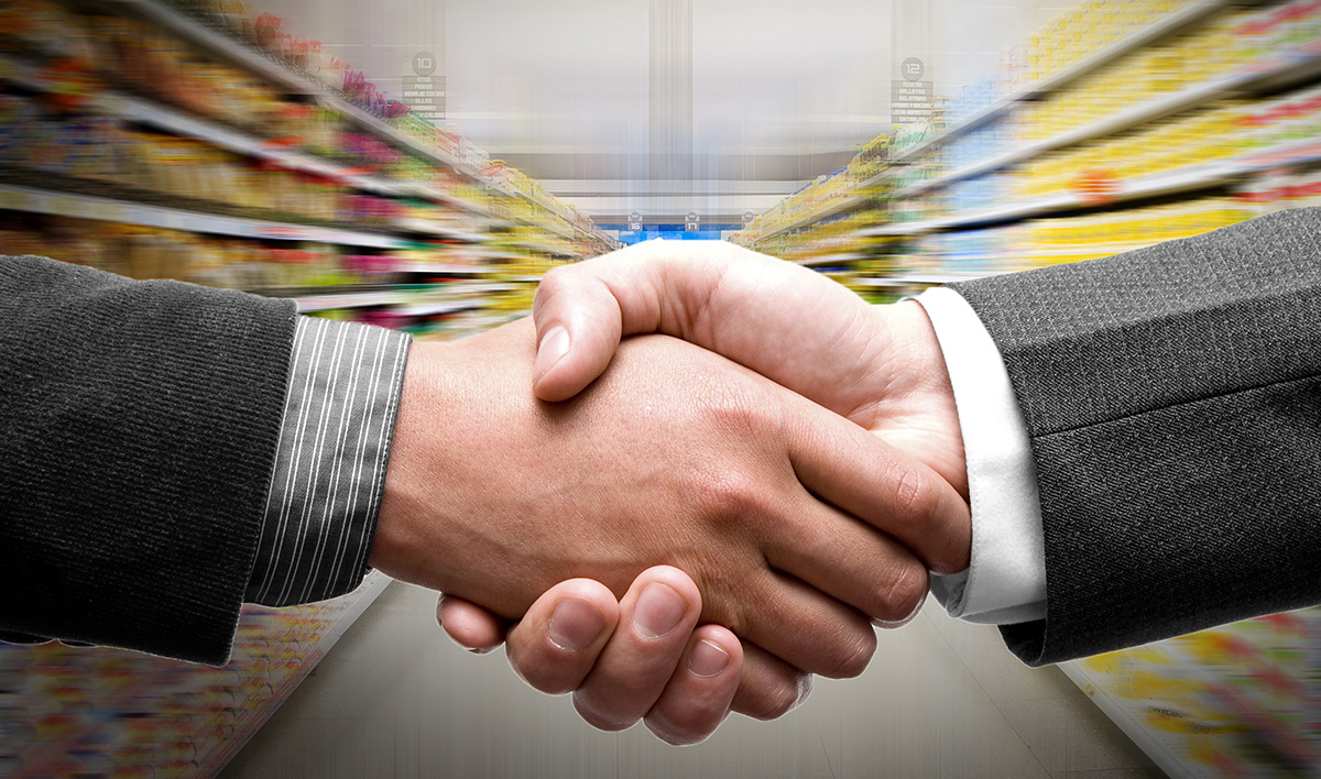 Handshake at supermarket