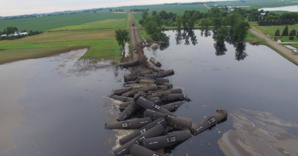A 31-Car Oil Train Derailed Into Iowa Floodwaters