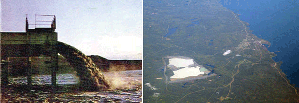 Until 1980, Reserve Mining Company reportedly dumped 47 tons of waste ore sludge into Superior every day. Day. In 1980, Reserve Mining Company belatedly began using its Milepost 7site to “store” the tailings. The two “ponds” were located 7 miles inland from Silver Bay. As can be easily measured, the two tailings ponds are massive and together measure about 5 miles across at its greatest dimension. It is said that if the ponds suddenly breached the earthen dam walls and released their toxic contents in a heavy rain event, a wall of sludge 28 feet high would inundate the area all the way to Lake Superior, just as the Mount Polley Copper Mine tailings dam breach did in British Columbia in 2014 and the Samarco Iron mine did in Brazil in 2015..