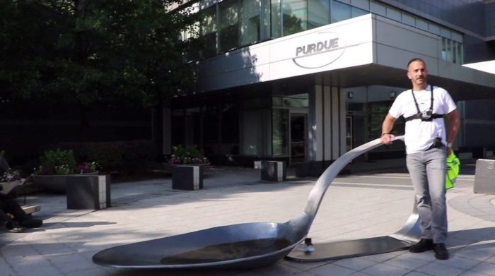 Artist Leaves Large Heroin Spoon Sculpture Outside of Purdue Headquarters